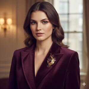 Vintage Gold Tone Leaf Brooch Purple & Red Marquise Rhinestones Spray Pin MCM